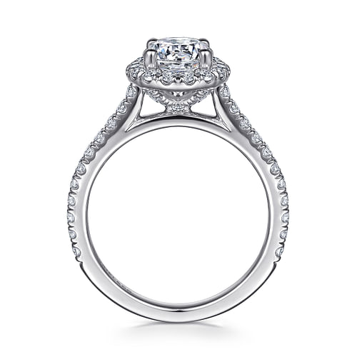 14K White Gold Round Halo Diamond Engagement Ring