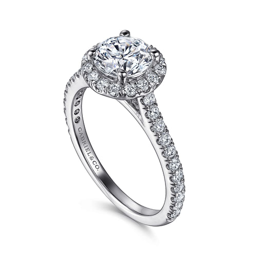 14K White Gold Round Halo Diamond Engagement Ring