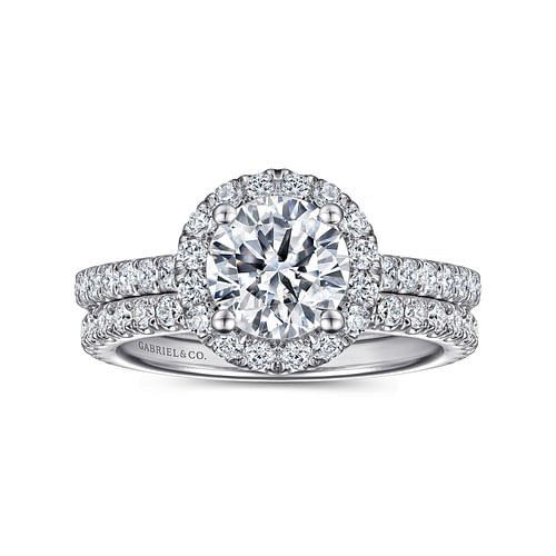 14K White Gold Round Halo Diamond Engagement Ring