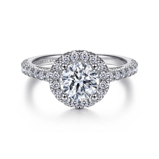 Gabriel - 14K White Gold Round Halo Diamond Engagement Ring