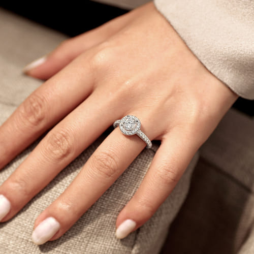 14K White Gold Round Halo Diamond Engagement Ring