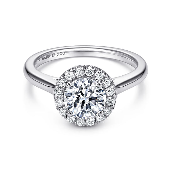 Gabriel - 14K White Gold Round Halo Diamond Engagement Ring