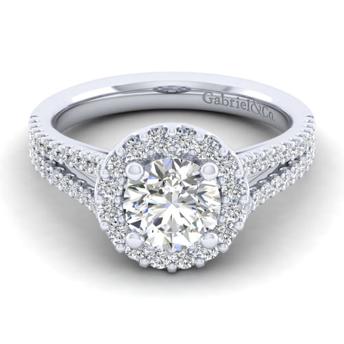 14K White Gold Round Halo Diamond Engagement Ring