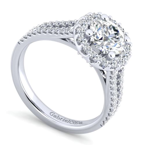 14K White Gold Round Halo Diamond Engagement Ring