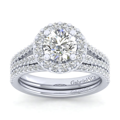 14K White Gold Round Halo Diamond Engagement Ring
