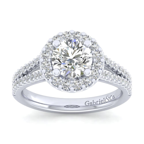 14K White Gold Round Halo Diamond Engagement Ring
