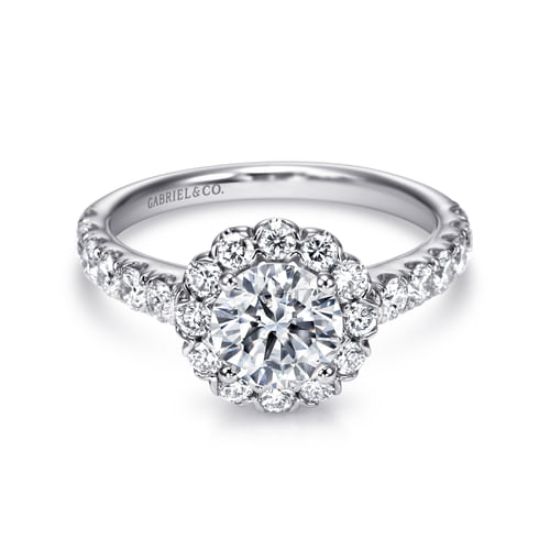 14K White Gold Round Halo Diamond Engagement Ring