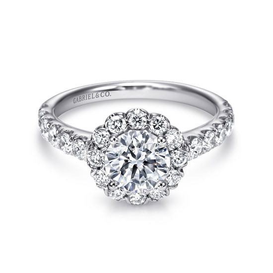 Gabriel - 14K White Gold Round Halo Diamond Engagement Ring
