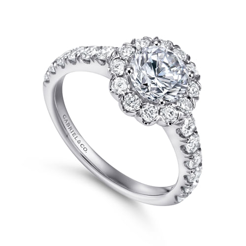 14K White Gold Round Halo Diamond Engagement Ring