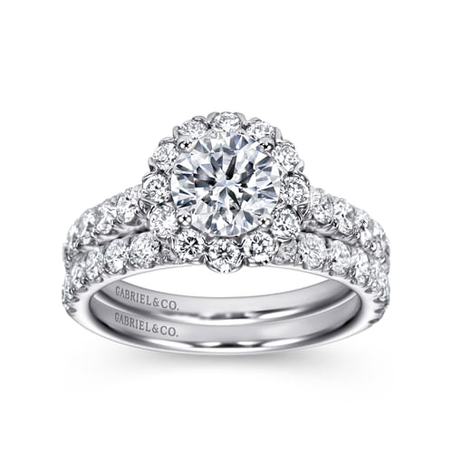 14K White Gold Round Halo Diamond Engagement Ring