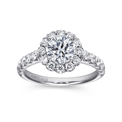 14K White Gold Round Halo Diamond Engagement Ring