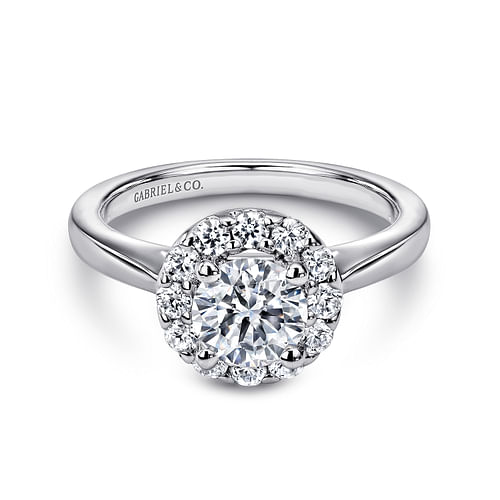 14K White Gold Round Halo Diamond Engagement Ring