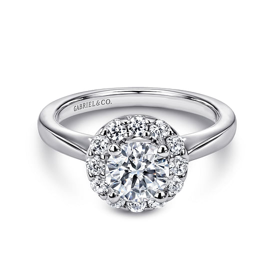 Gabriel - 14K White Gold Round Halo Diamond Engagement Ring