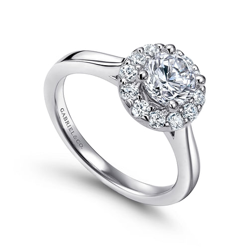 14K White Gold Round Halo Diamond Engagement Ring