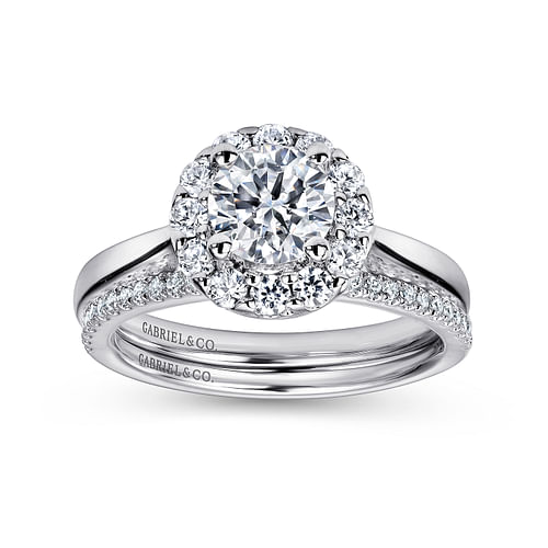 14K White Gold Round Halo Diamond Engagement Ring