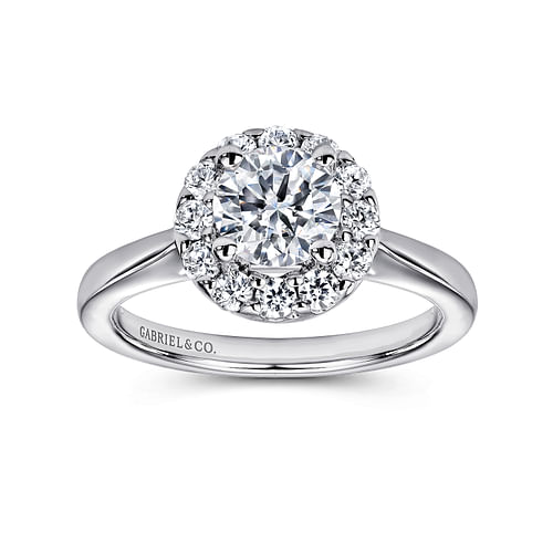 14K White Gold Round Halo Diamond Engagement Ring