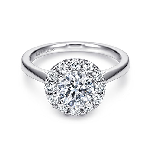 14K White Gold Round Halo Diamond Engagement Ring