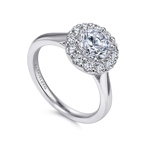 14K White Gold Round Halo Diamond Engagement Ring