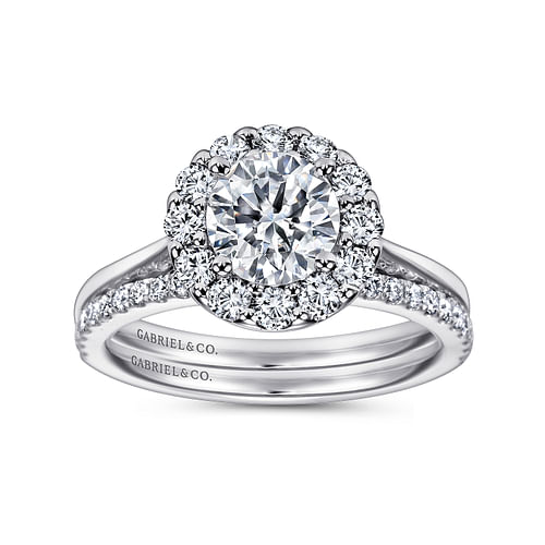 14K White Gold Round Halo Diamond Engagement Ring