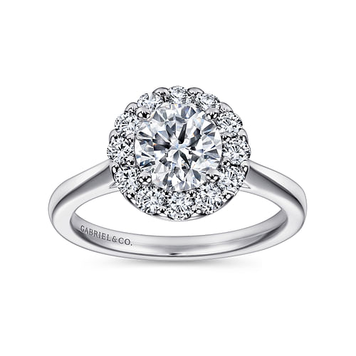 14K White Gold Round Halo Diamond Engagement Ring