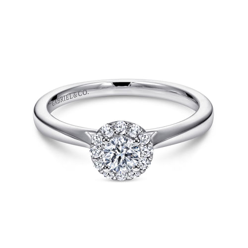 14K White Gold Round Halo Diamond Engagement Ring