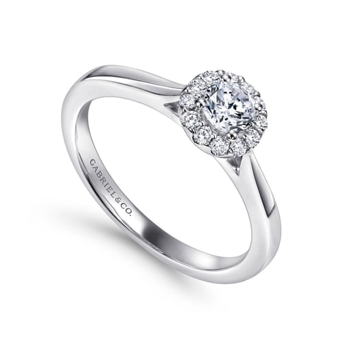 14K White Gold Round Halo Diamond Engagement Ring
