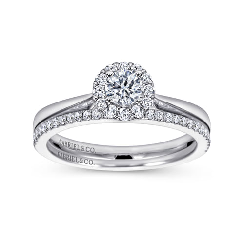 14K White Gold Round Halo Diamond Engagement Ring