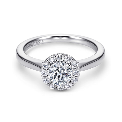 14K White Gold Round Halo Diamond Engagement Ring