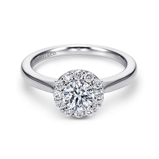 Gabriel - 14K White Gold Round Halo Diamond Engagement Ring