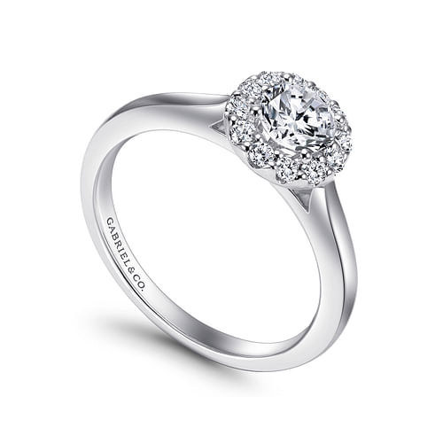 14K White Gold Round Halo Diamond Engagement Ring