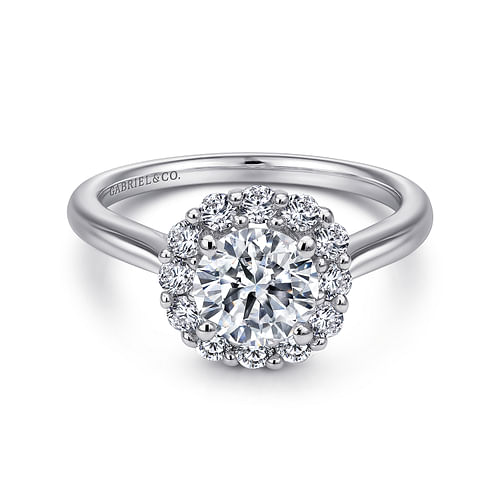 14K White Gold Round Halo Diamond Engagement Ring