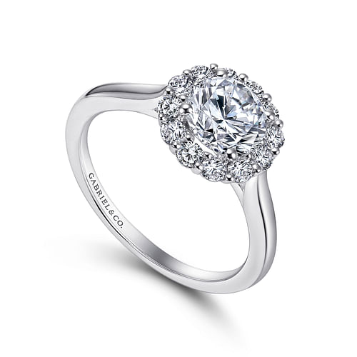 14K White Gold Round Halo Diamond Engagement Ring