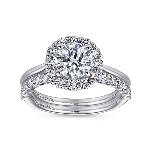 14K White Gold Round Halo Diamond Engagement Ring