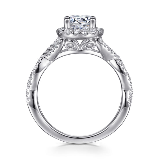 14K White Gold Round Halo Diamond Engagement Ring angle 2