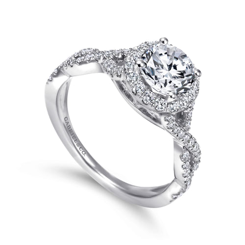 14K White Gold Round Halo Diamond Engagement Ring