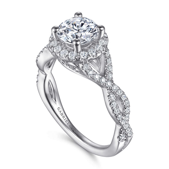 14K White Gold Round Halo Diamond Engagement Ring angle 3