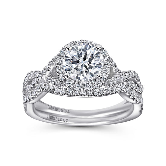 14K White Gold Round Halo Diamond Engagement Ring angle 4