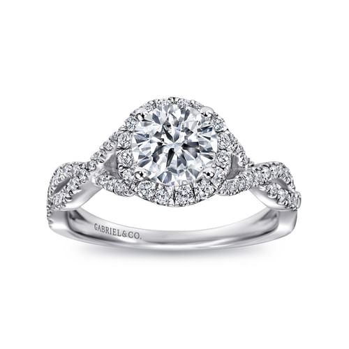 14K White Gold Round Halo Diamond Engagement Ring