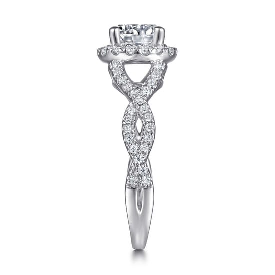 14K White Gold Round Halo Diamond Engagement Ring angle 5