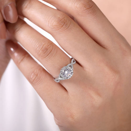 14K White Gold Round Halo Diamond Engagement Ring