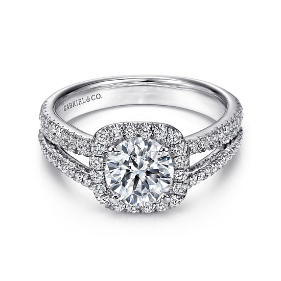 Gabriel - 14K White Gold Round Halo Diamond Engagement Ring