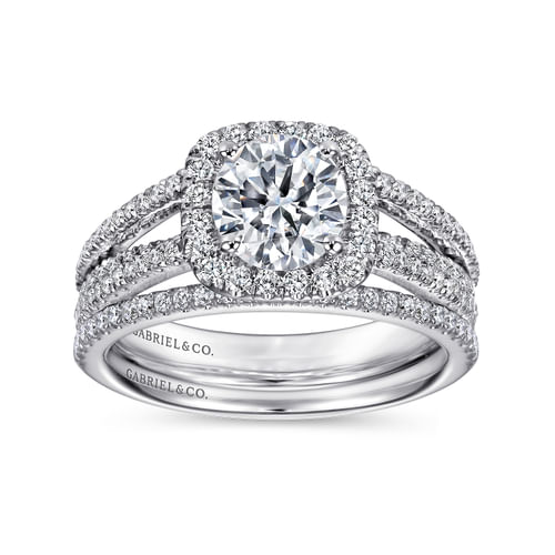 14K White Gold Round Halo Diamond Engagement Ring