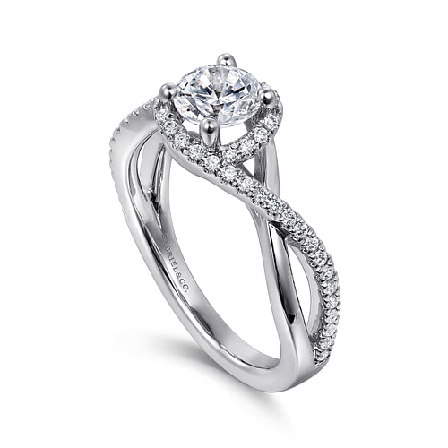 14K White Gold Round Halo Diamond Engagement Ring