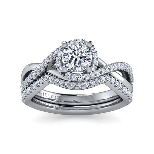 14K White Gold Round Halo Diamond Engagement Ring