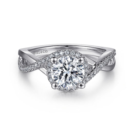 Gabriel - 14K White Gold Round Halo Diamond Engagement Ring