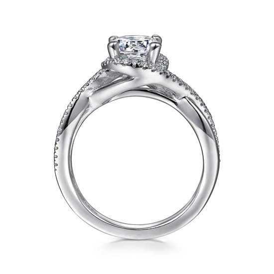 14K White Gold Round Halo Diamond Engagement Ring angle 2