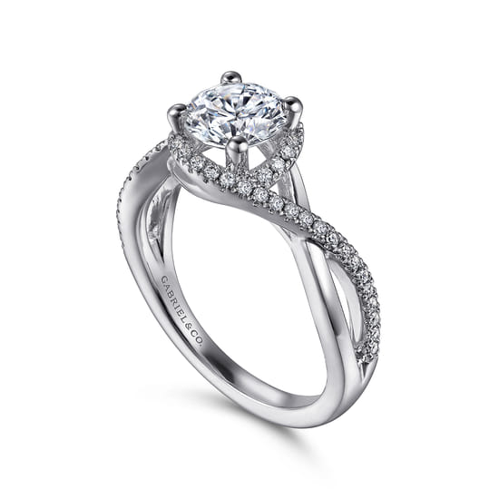 14K White Gold Round Halo Diamond Engagement Ring angle 3