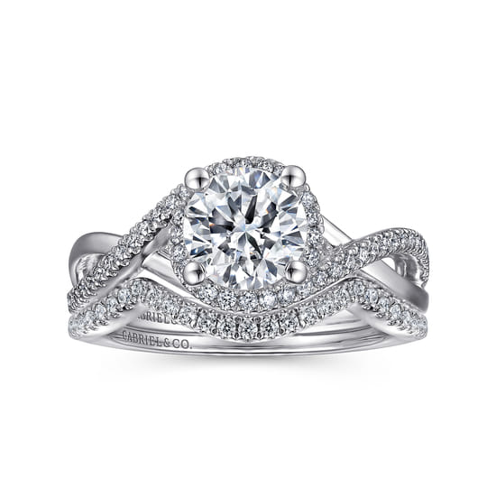 14K White Gold Round Halo Diamond Engagement Ring angle 4