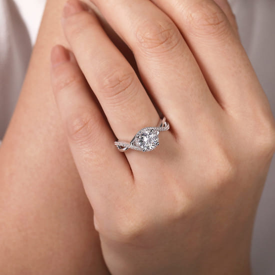 14K White Gold Round Halo Diamond Engagement Ring angle 6