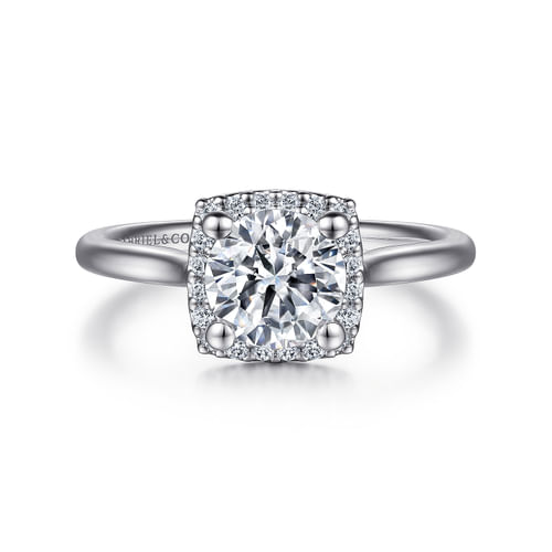 14K White Gold Round Halo Diamond Engagement Ring